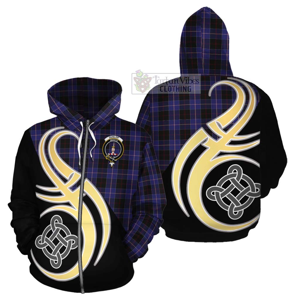 Tartan Vibes Clothing Dunlop Tartan Cotton Hoodie with Family Crest and Celtic Symbol Style