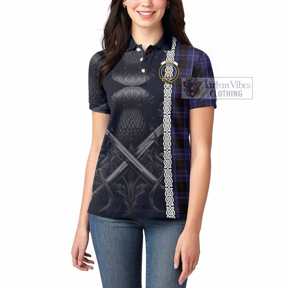 Tartan Vibes Clothing Dunlop Tartan Women's Polo Shirt with Family Crest Cross Sword Thistle Celtic Vibes