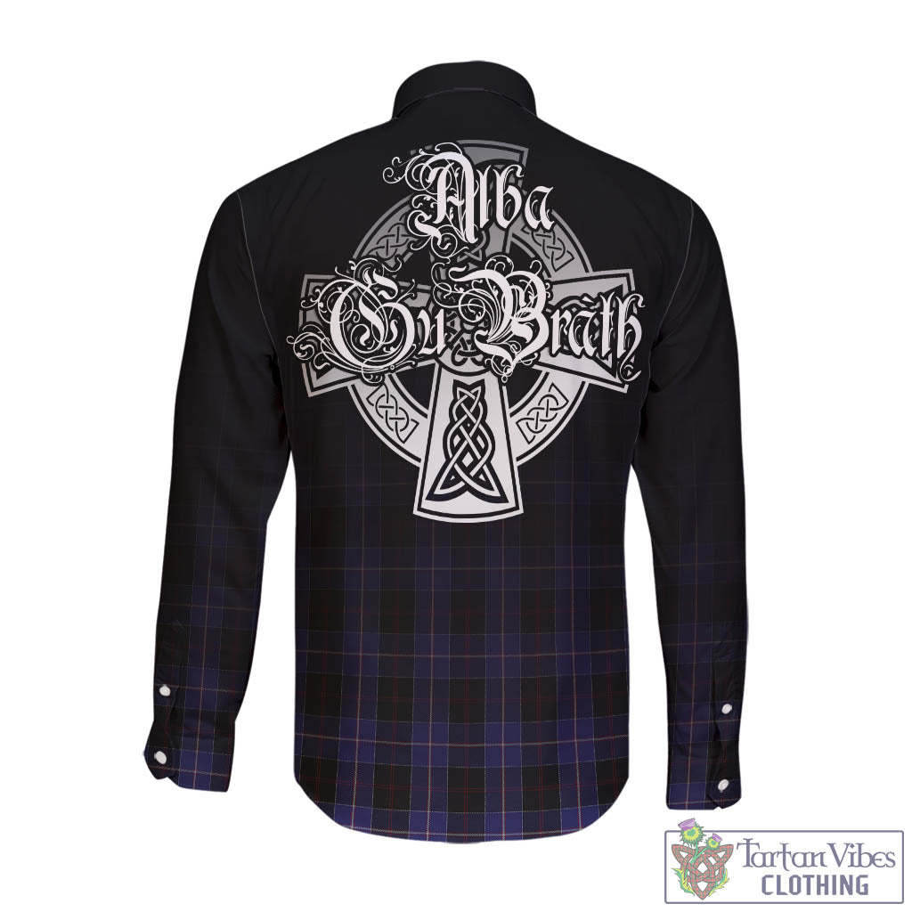 Tartan Vibes Clothing Dunlop Tartan Long Sleeve Button Up Featuring Alba Gu Brath Family Crest Celtic Inspired