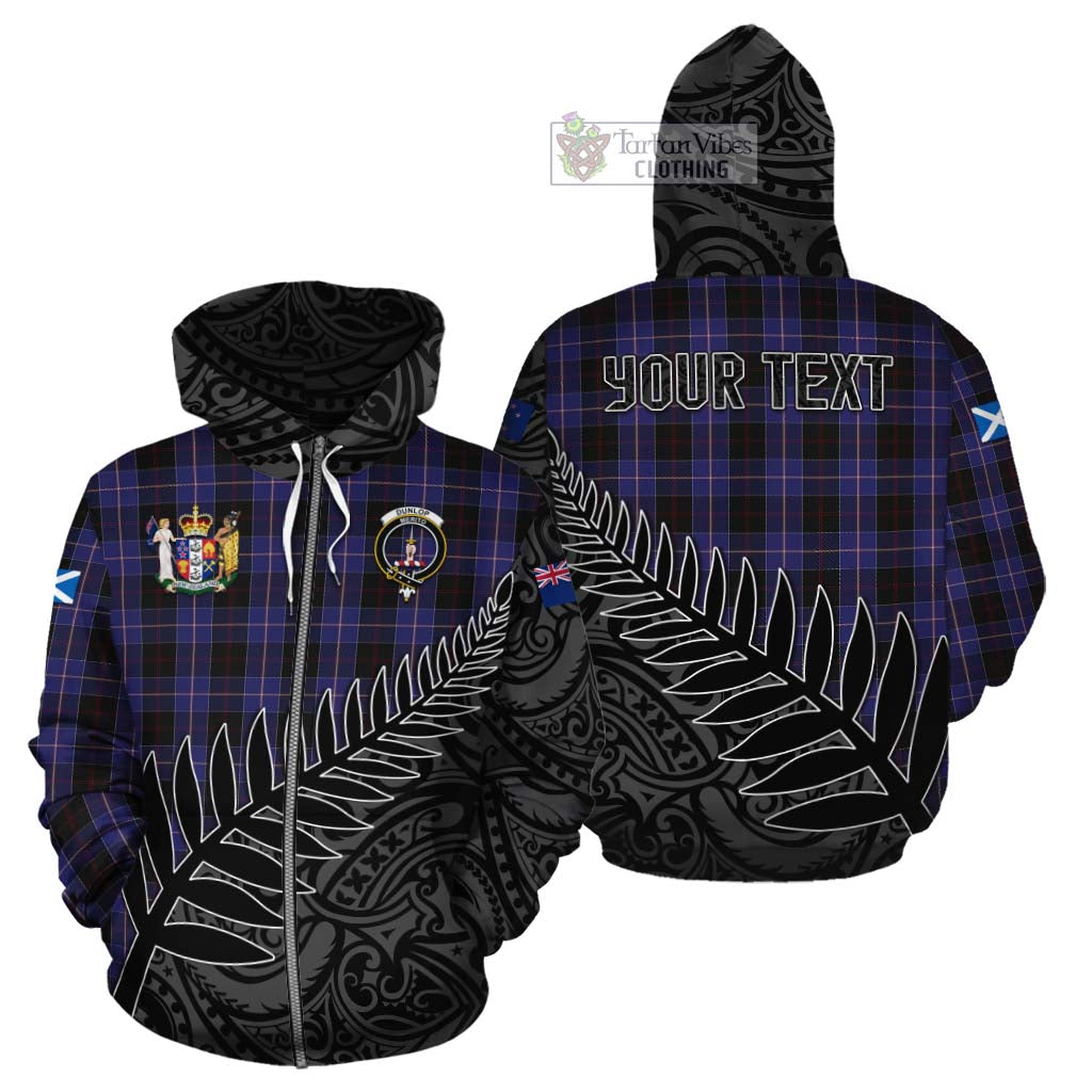 Tartan Vibes Clothing Dunlop Crest Tartan Cotton Hoodie with New Zealand Silver Fern Half Style