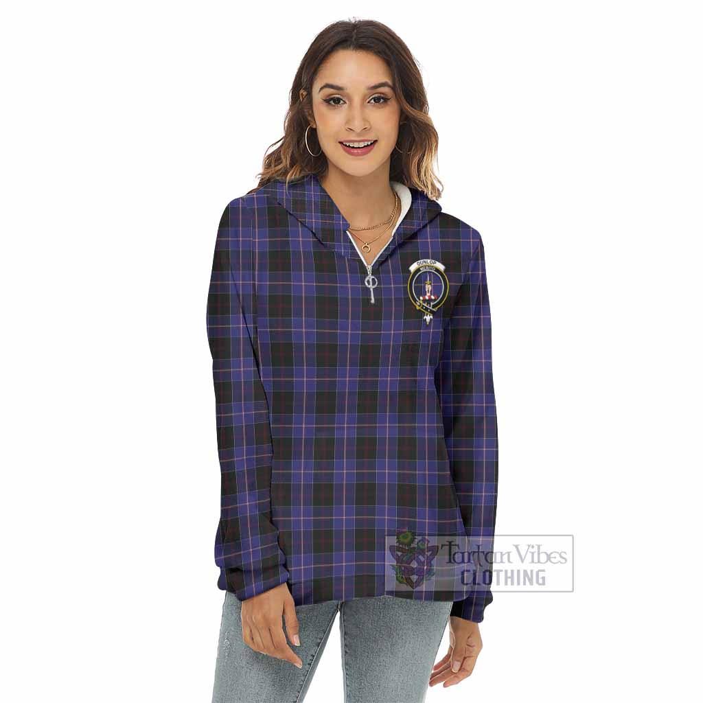 Tartan Vibes Clothing Dunlop Tartan Crest Women's Borg  Half Zip Fleece Hoodie