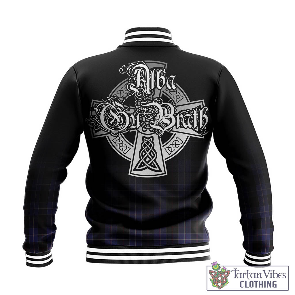 Tartan Vibes Clothing Dunlop Tartan Baseball Jacket Featuring Alba Gu Brath Family Crest Celtic Inspired