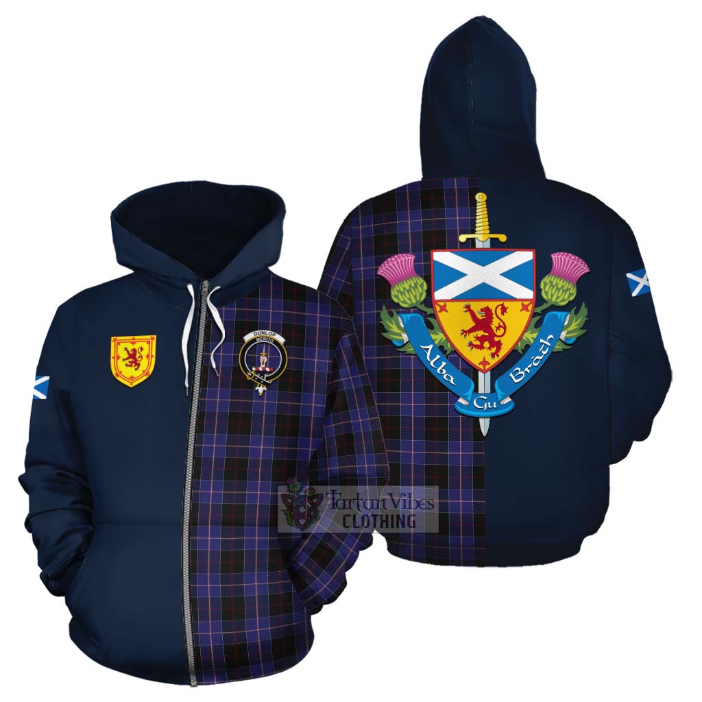 Tartan Vibes Clothing Dunlop Tartan Cotton Hoodie Alba with Scottish Lion Royal Arm Half Style