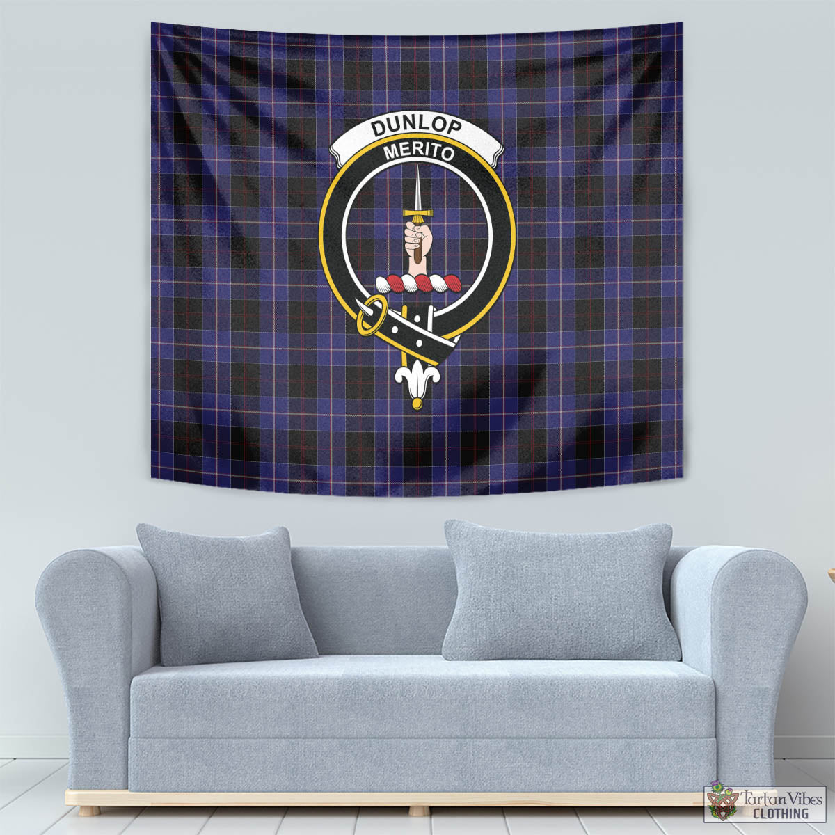 Tartan Vibes Clothing Dunlop Tartan Tapestry Wall Hanging and Home Decor for Room with Family Crest