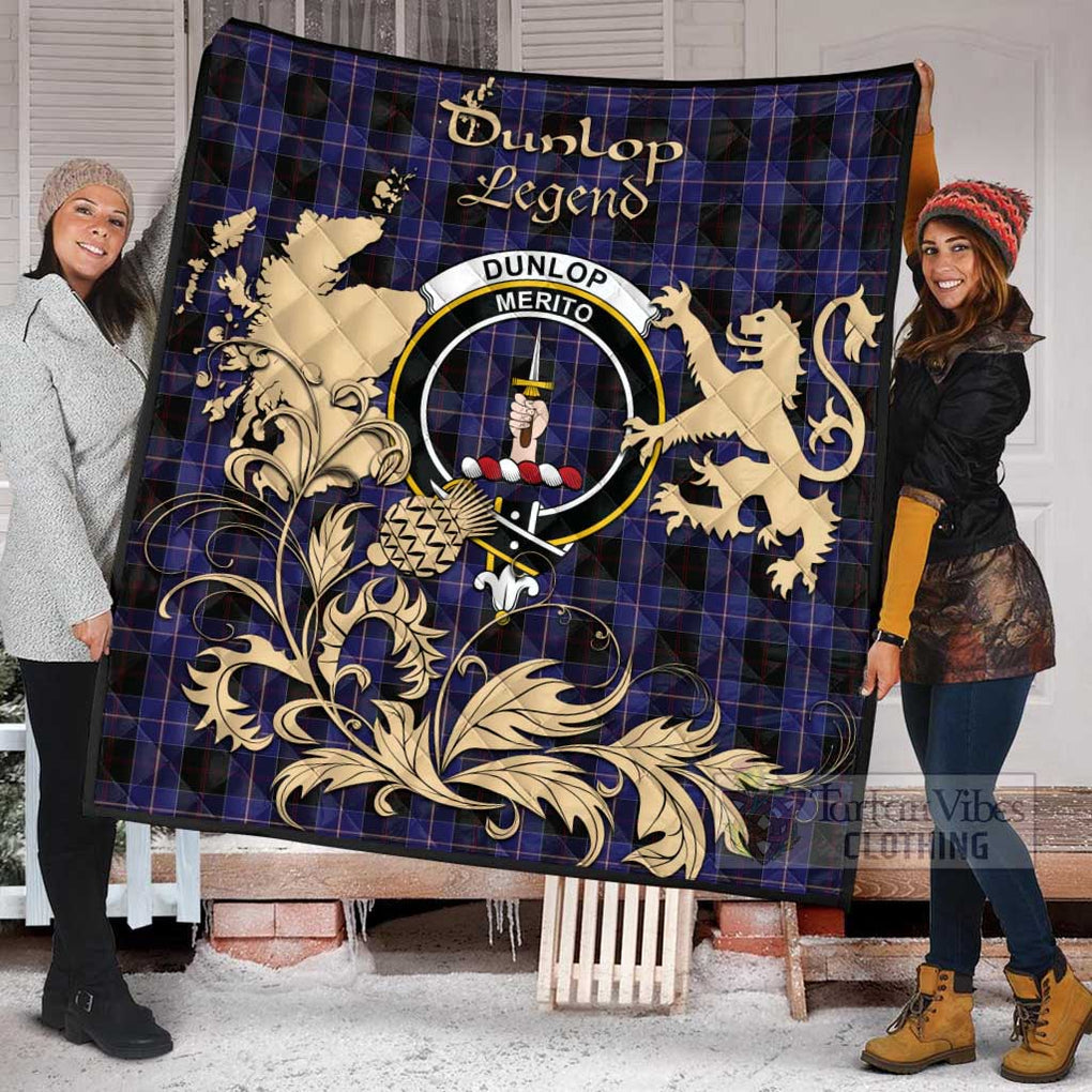 Tartan Vibes Clothing Dunlop Tartan Quilt with Family Crest and Scottish Symbol Style