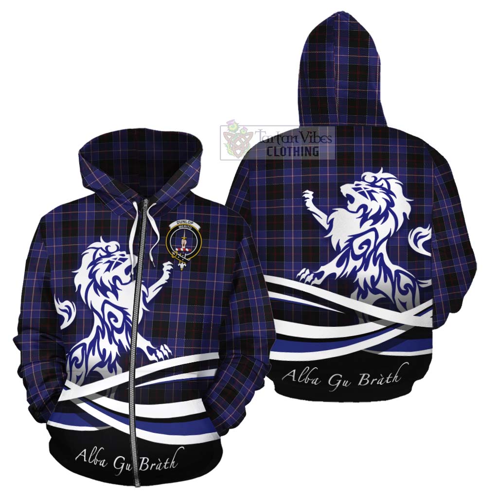 Tartan Vibes Clothing Dunlop Tartan Cotton Hoodie with Alba Gu Brath Regal Lion Emblem