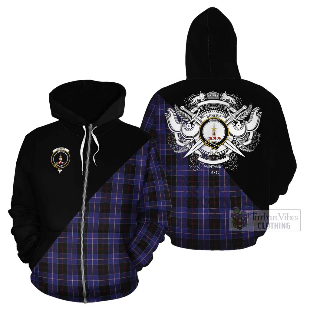 Tartan Vibes Clothing Dunlop Tartan Cotton Hoodie with Family Crest and Military Logo Style