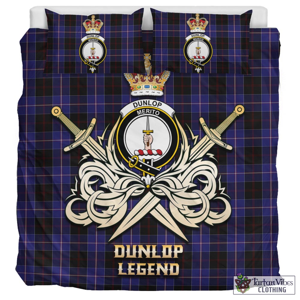 Tartan Vibes Clothing Dunlop Tartan Bedding Set with Clan Crest and the Golden Sword of Courageous Legacy