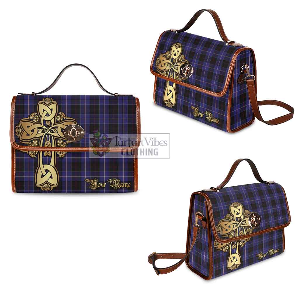 Tartan Vibes Clothing Dunlop Tartan Waterproof Canvas Bag Golden Thistle Celtic Cross Style