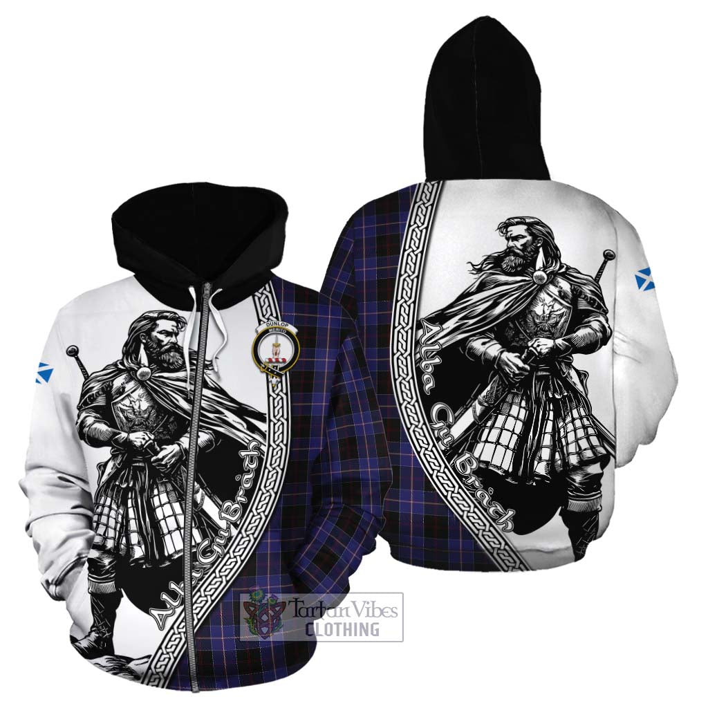 Tartan Vibes Clothing Dunlop Tartan Clan Crest Cotton Hoodie with Highlander Warrior Celtic Style