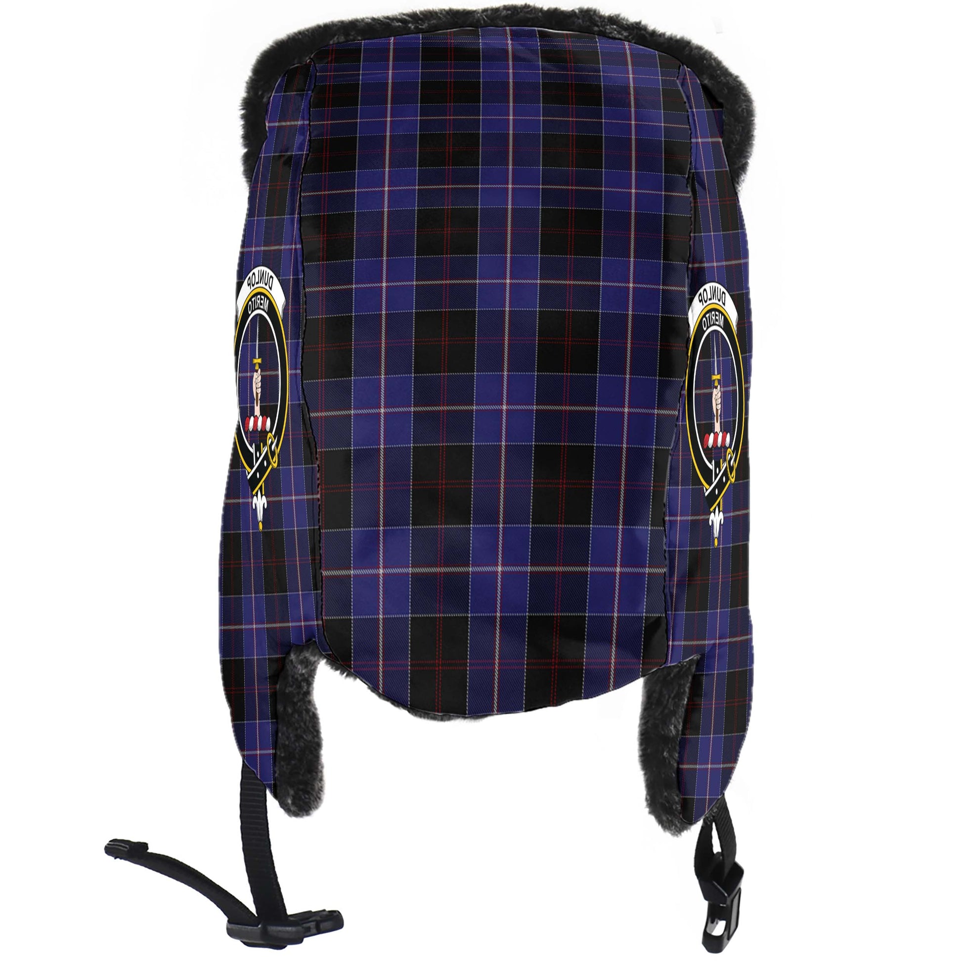 Dunlop Tartan Winter Trapper Hat with Family Crest - Tartanvibesclothing