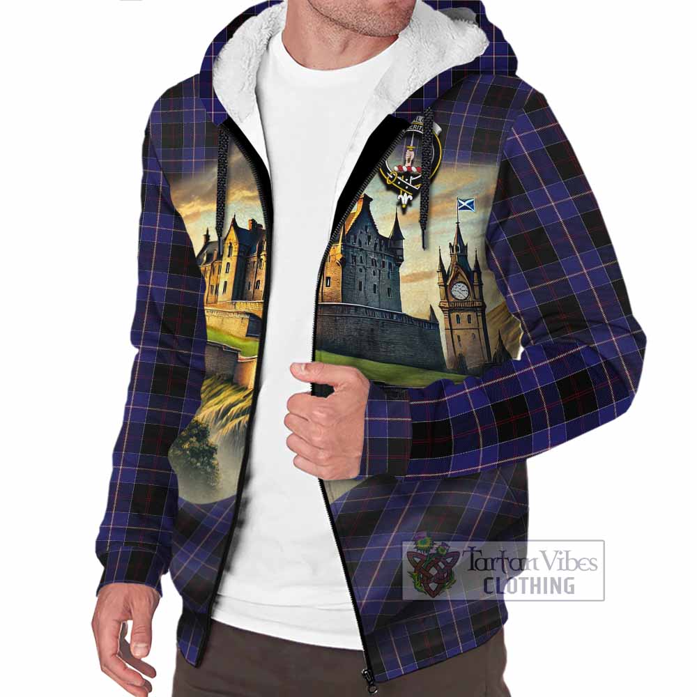 Dunlop Tartan Family Crest Sherpa Hoodie with Scottish Ancient Castle Style - Tartan Vibes Clothing