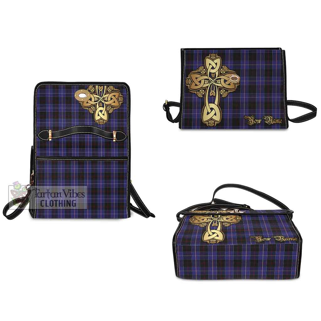 Tartan Vibes Clothing Dunlop Tartan Waterproof Canvas Bag Golden Thistle Celtic Cross Style