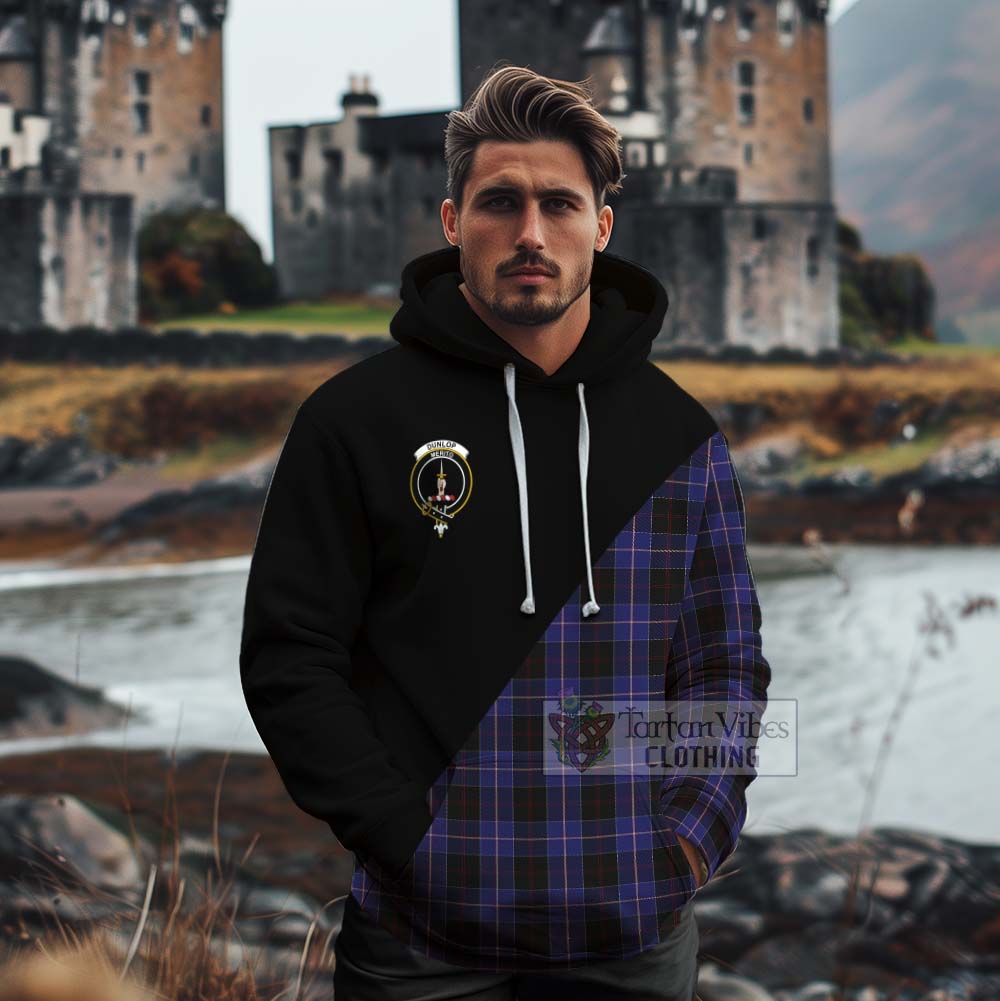 Tartan Vibes Clothing Dunlop Tartan Cotton Hoodie with Family Crest and Military Logo Style