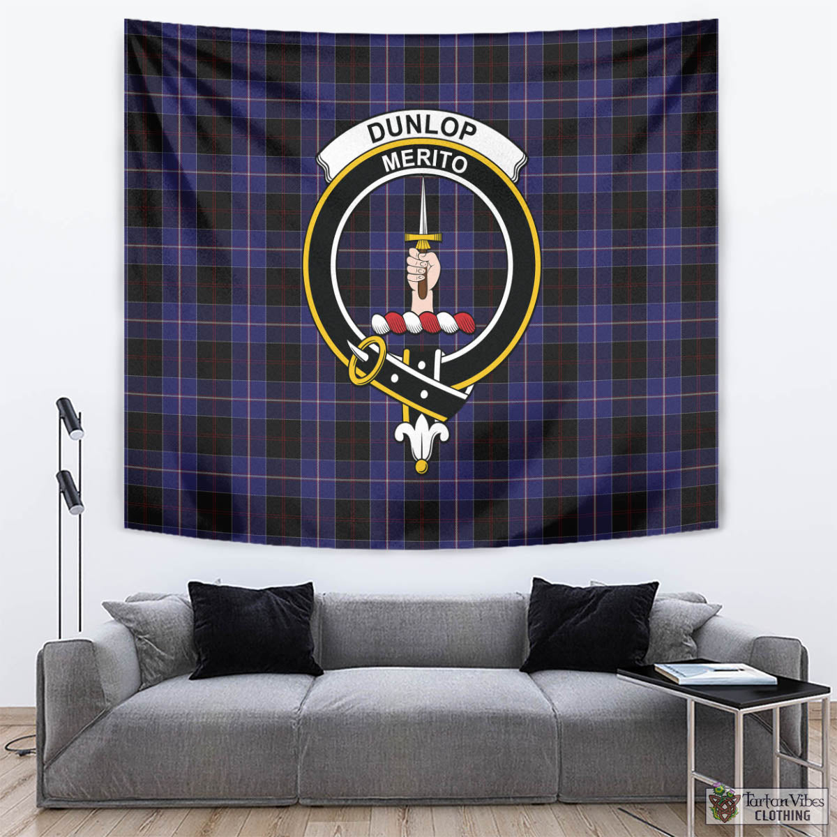 Tartan Vibes Clothing Dunlop Tartan Tapestry Wall Hanging and Home Decor for Room with Family Crest