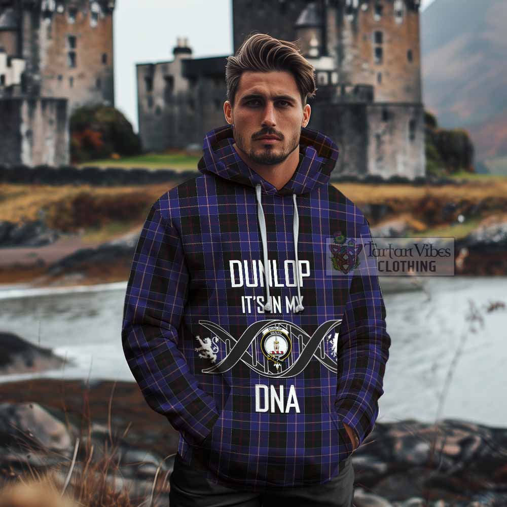 Tartan Vibes Clothing Dunlop Tartan Cotton Hoodie with Family Crest DNA In Me Style