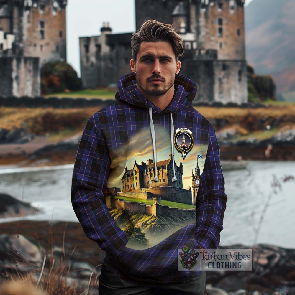 Dunlop Tartan Family Crest Cotton Hoodie with Scottish Ancient Castle Style - Tartan Vibes Clothing