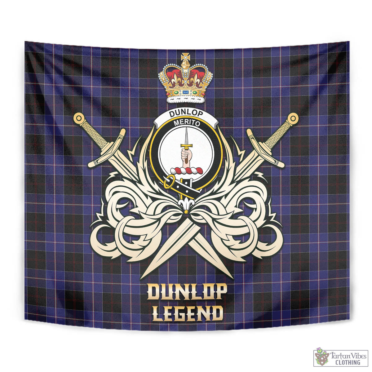 Tartan Vibes Clothing Dunlop Tartan Tapestry with Clan Crest and the Golden Sword of Courageous Legacy