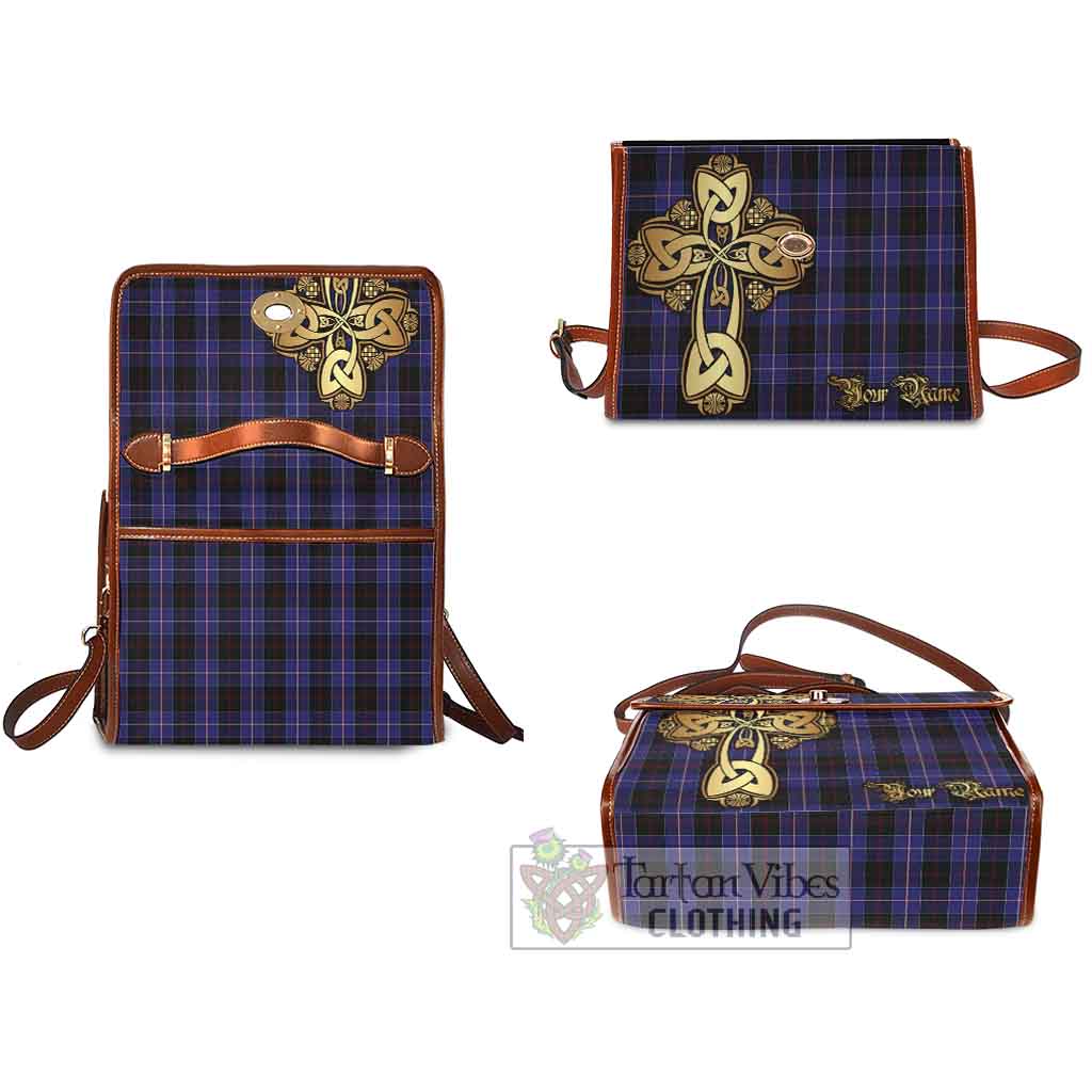 Tartan Vibes Clothing Dunlop Tartan Waterproof Canvas Bag Golden Thistle Celtic Cross Style