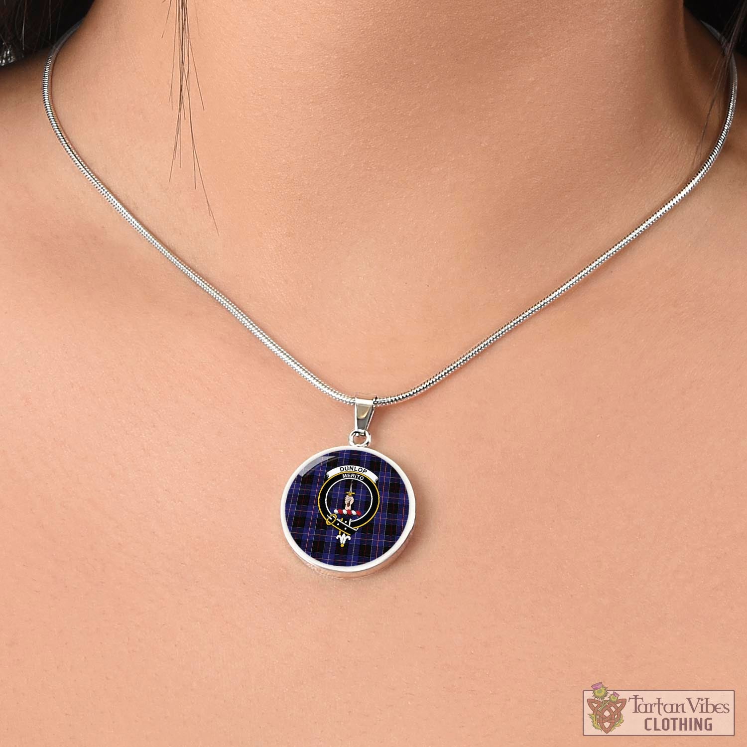 Tartan Vibes Clothing Dunlop Tartan Circle Necklace with Family Crest