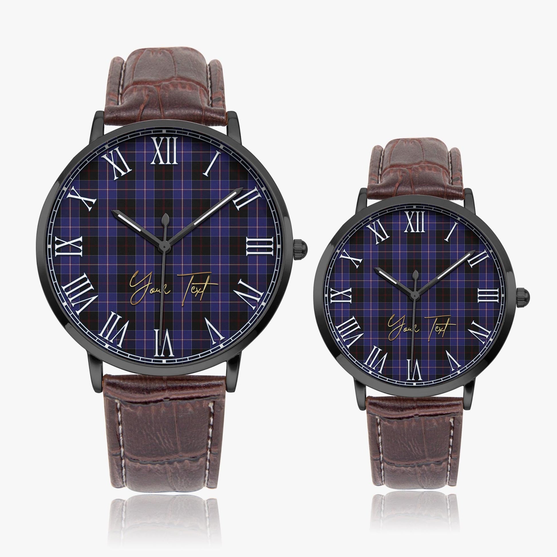 Dunlop Tartan Personalized Your Text Leather Trap Quartz Watch Ultra Thin Black Case With Brown Leather Strap - Tartanvibesclothing