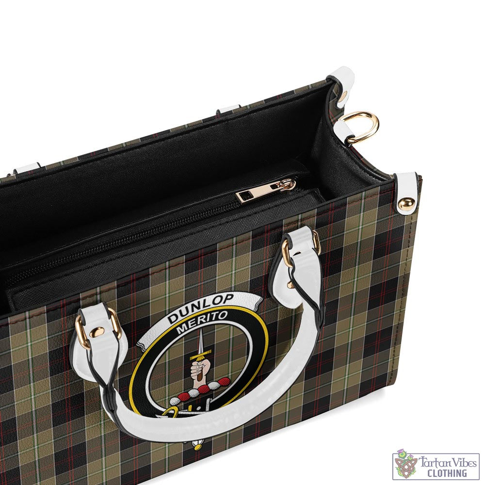 Tartan Vibes Clothing Dunlop Hunting Tartan Luxury Leather Handbags with Family Crest