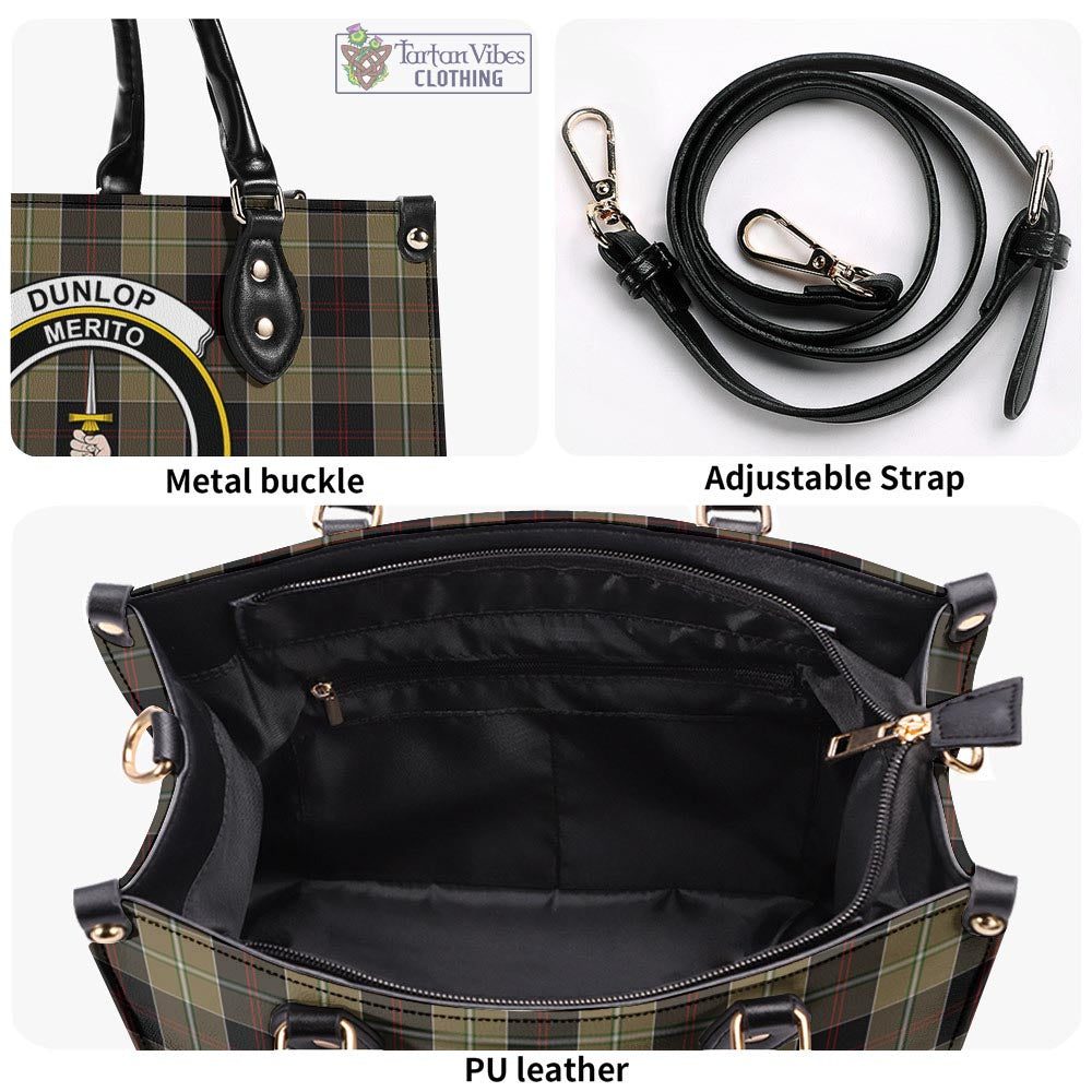 Tartan Vibes Clothing Dunlop Hunting Tartan Luxury Leather Handbags with Family Crest