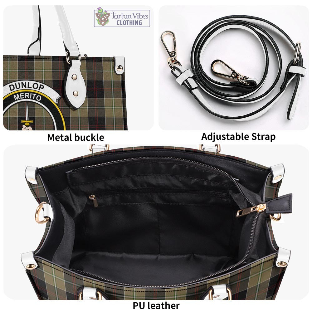 Tartan Vibes Clothing Dunlop Hunting Tartan Luxury Leather Handbags with Family Crest