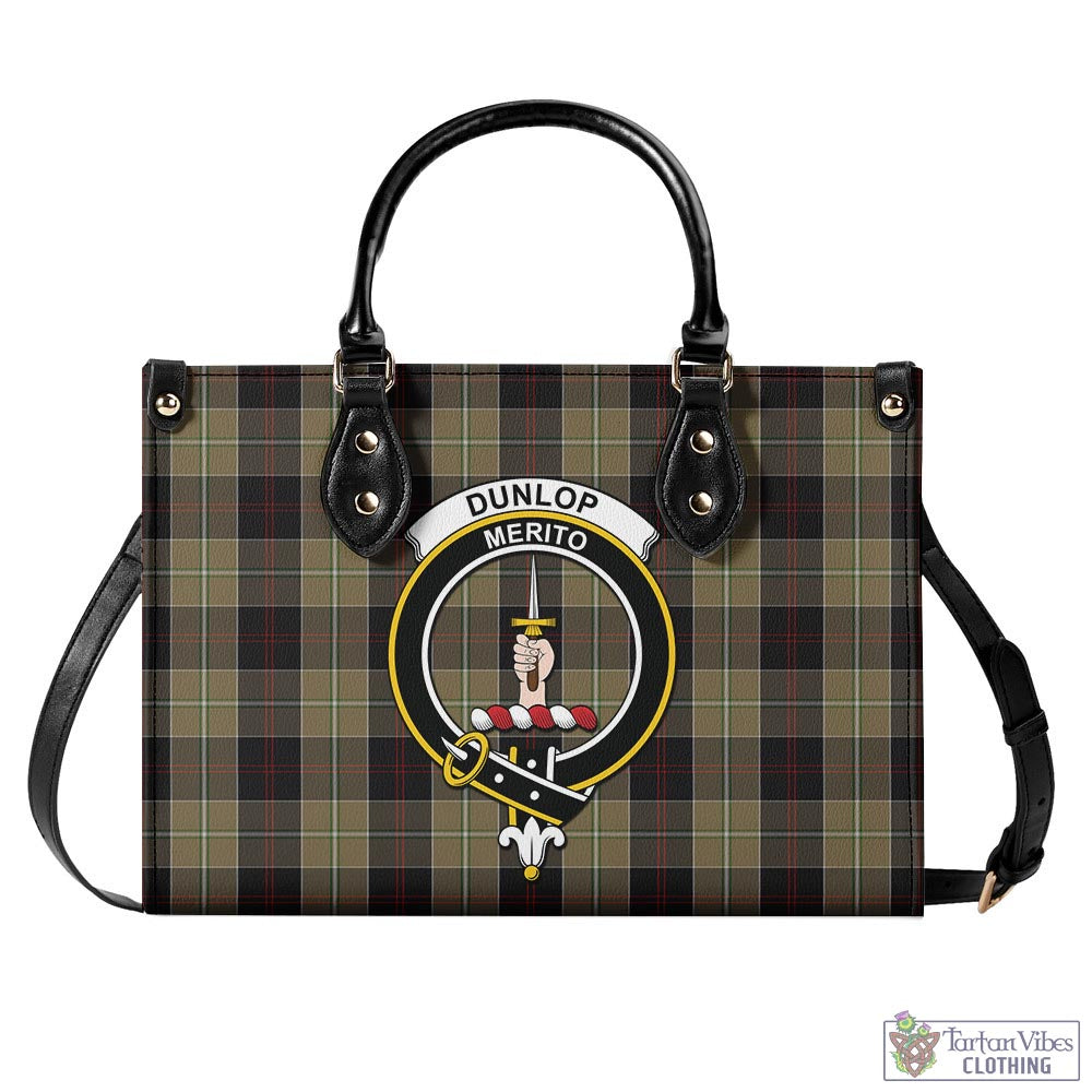 Tartan Vibes Clothing Dunlop Hunting Tartan Luxury Leather Handbags with Family Crest