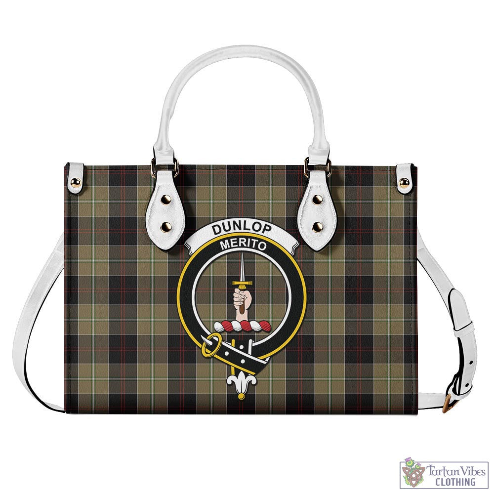 Tartan Vibes Clothing Dunlop Hunting Tartan Luxury Leather Handbags with Family Crest