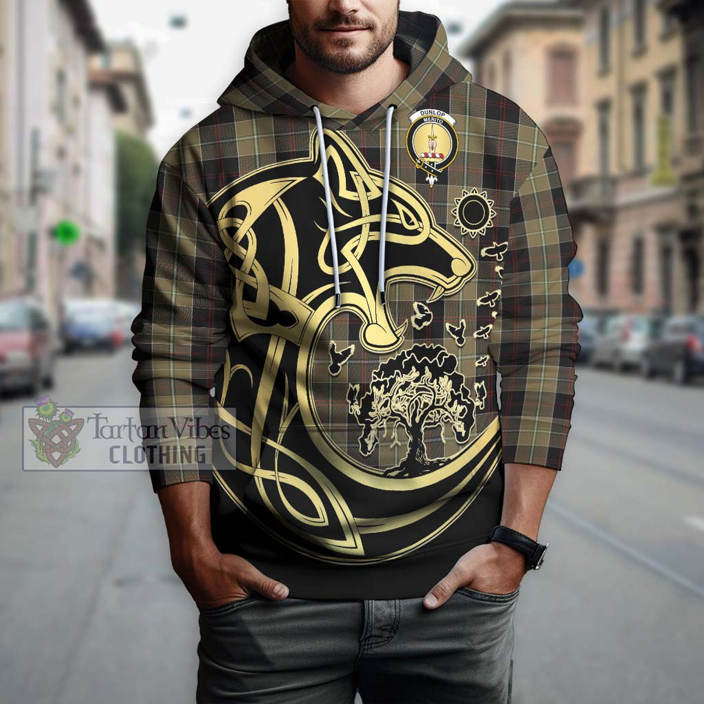 Dunlop Hunting Tartan Hoodie with Family Crest Celtic Wolf Style Zip Hoodie - Tartan Vibes Clothing