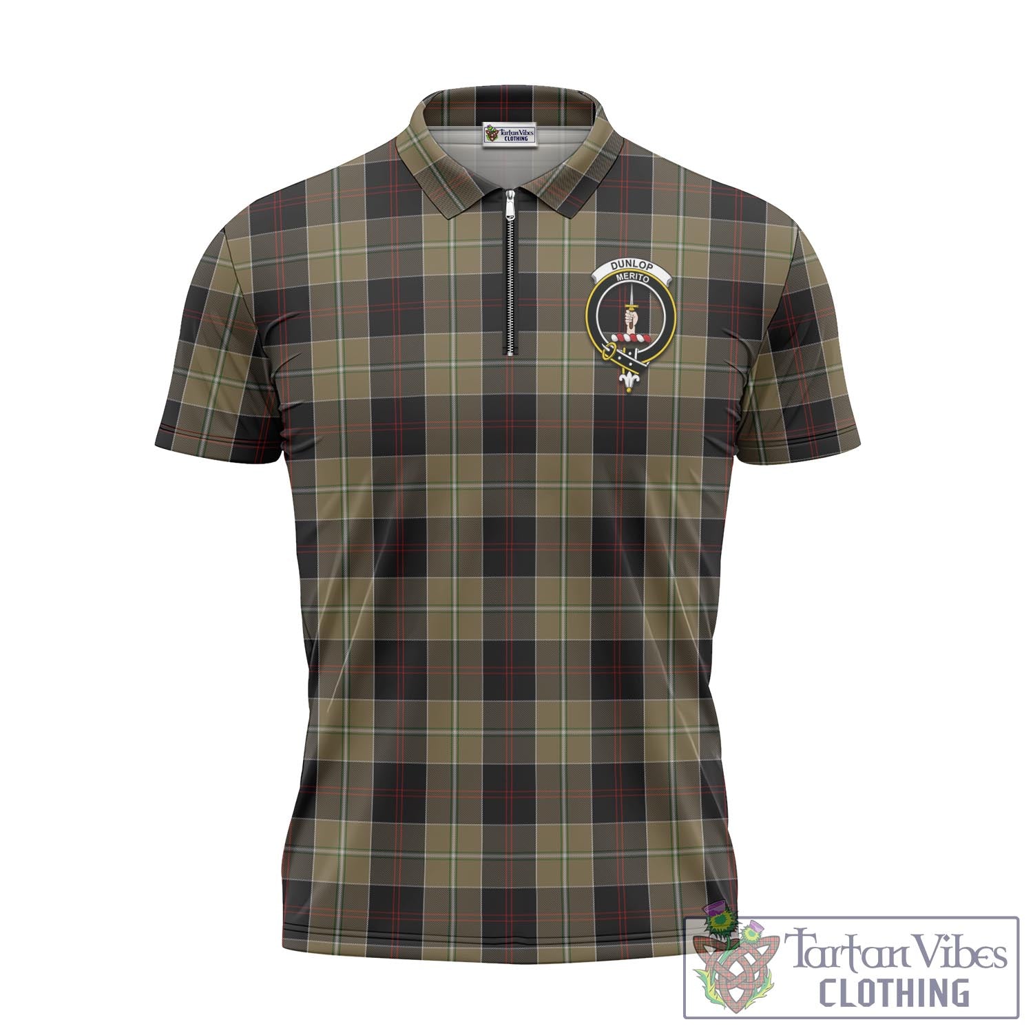 Tartan Vibes Clothing Dunlop Hunting Tartan Zipper Polo Shirt with Family Crest