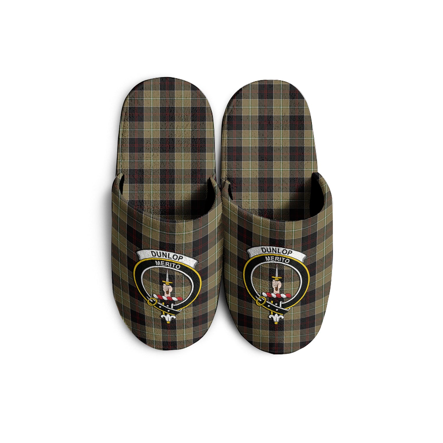 Dunlop Hunting Tartan Home Slippers with Family Crest - Tartanvibesclothing