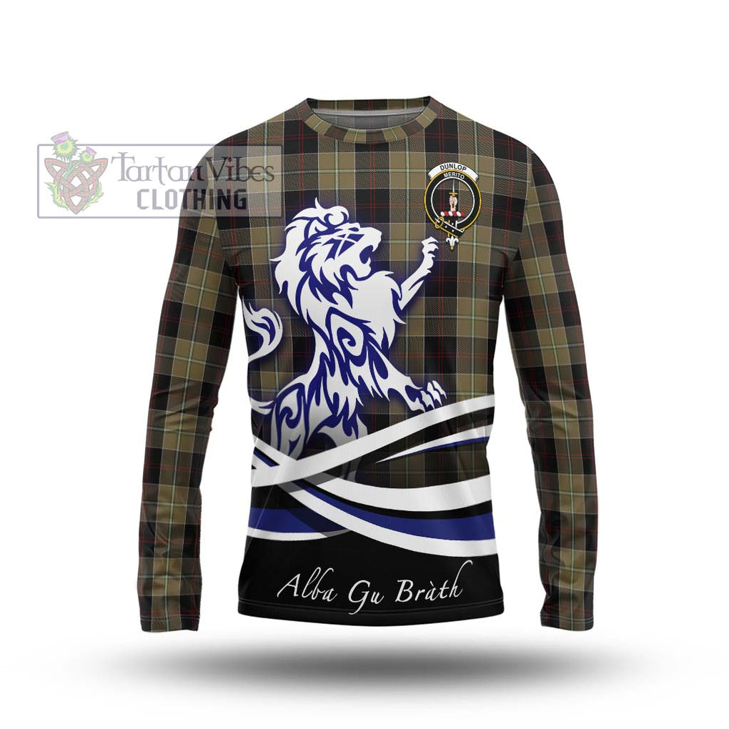 Dunlop Hunting Tartan Long Sleeve T-Shirt with Alba Gu Brath Regal Lion Emblem Unisex - Tartanvibesclothing Shop