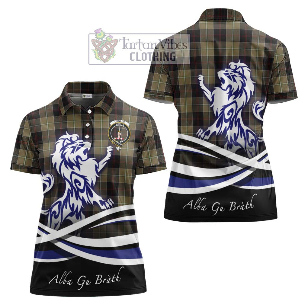 Dunlop Hunting Tartan Women's Polo Shirt with Alba Gu Brath Regal Lion Emblem Women - Tartanvibesclothing Shop