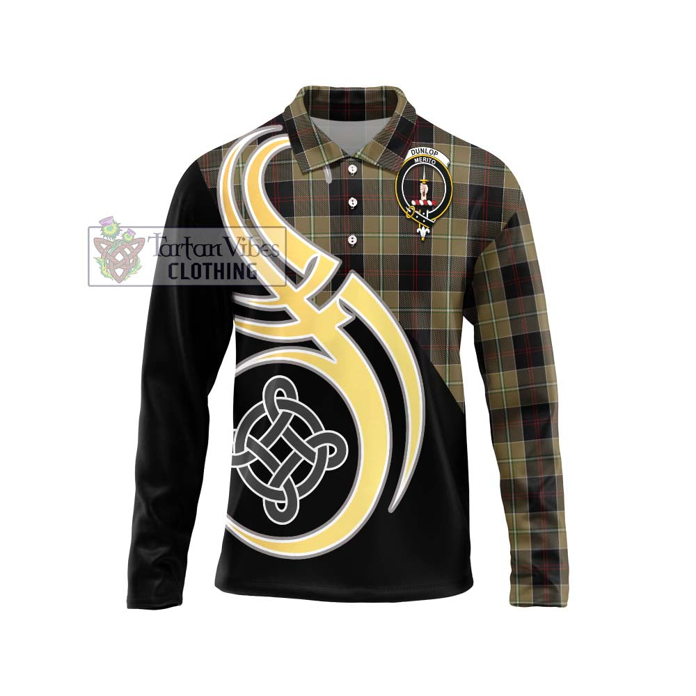 Dunlop Hunting Tartan Long Sleeve Polo Shirt with Family Crest and Celtic Symbol Style Unisex - Tartan Vibes Clothing