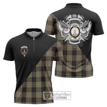 Dunlop Hunting Tartan Zipper Polo Shirt with Family Crest and Military Logo Style