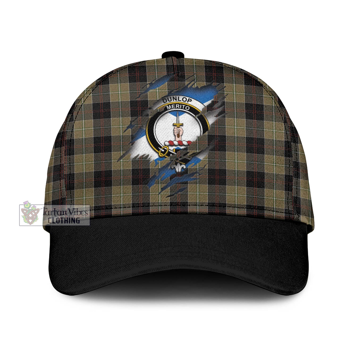 Tartan Vibes Clothing Dunlop Hunting Tartan Classic Cap with Family Crest In Me Style