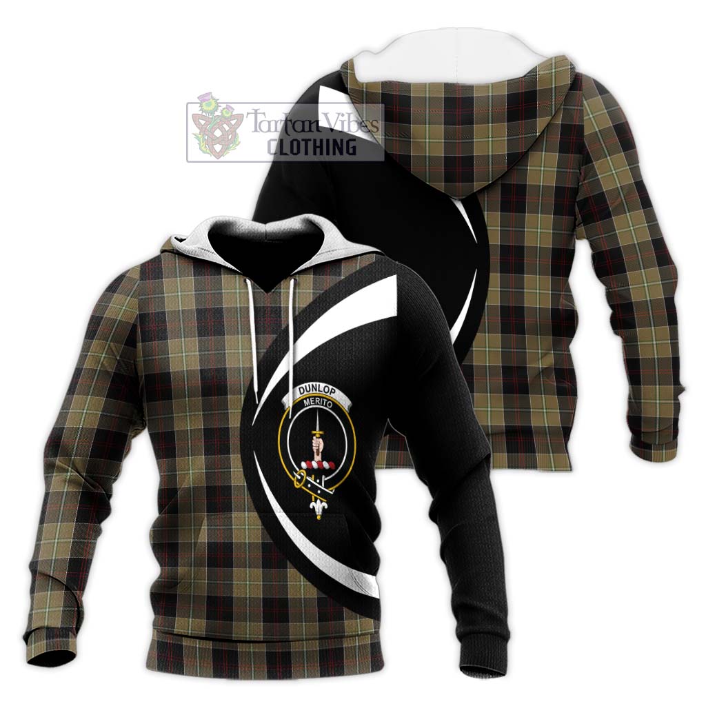 Dunlop Hunting Tartan Knitted Hoodie with Family Crest Circle Style Unisex Knitted Pullover Hoodie - Tartan Vibes Clothing