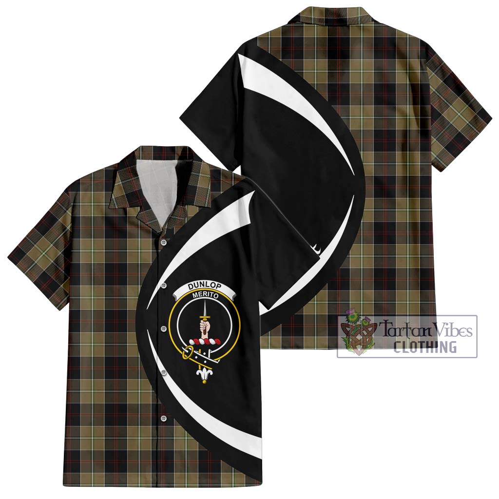 Dunlop Hunting Tartan Short Sleeve Button Up with Family Crest Circle Style Kid - Tartan Vibes Clothing