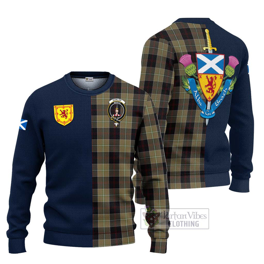 Tartan Vibes Clothing Dunlop Hunting Tartan Knitted Sweater with Scottish Lion Royal Arm Half Style