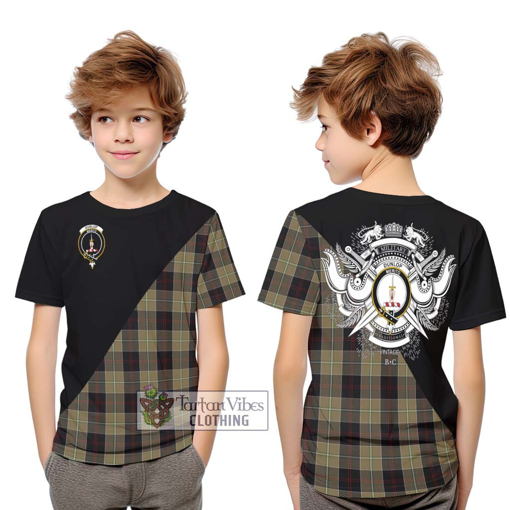 Dunlop Hunting Tartan Kid T-Shirt with Family Crest and Military Logo Style Youth XL Size14 - Tartanvibesclothing Shop