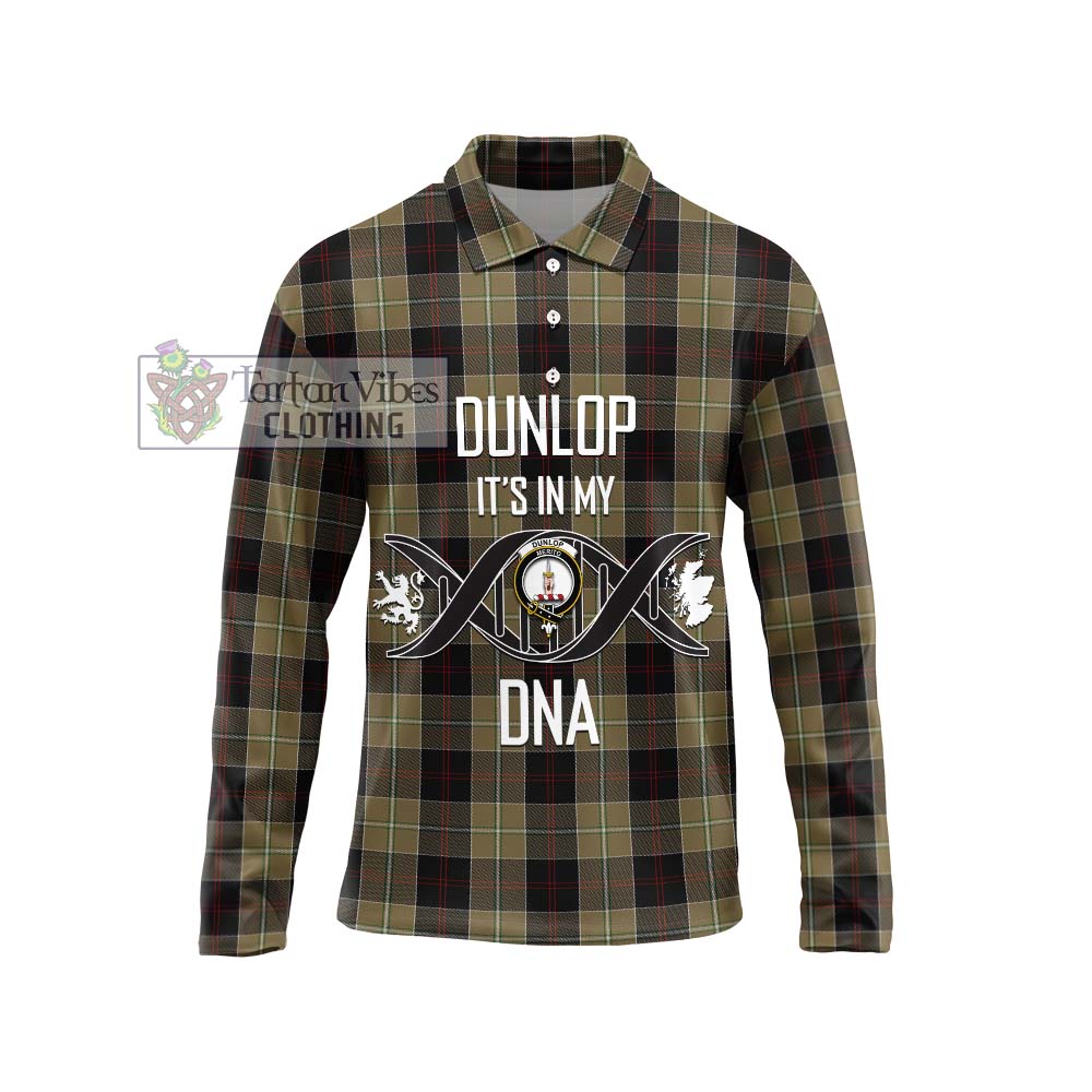 Dunlop Hunting Tartan Long Sleeve Polo Shirt with Family Crest DNA In Me Style Unisex - Tartanvibesclothing Shop