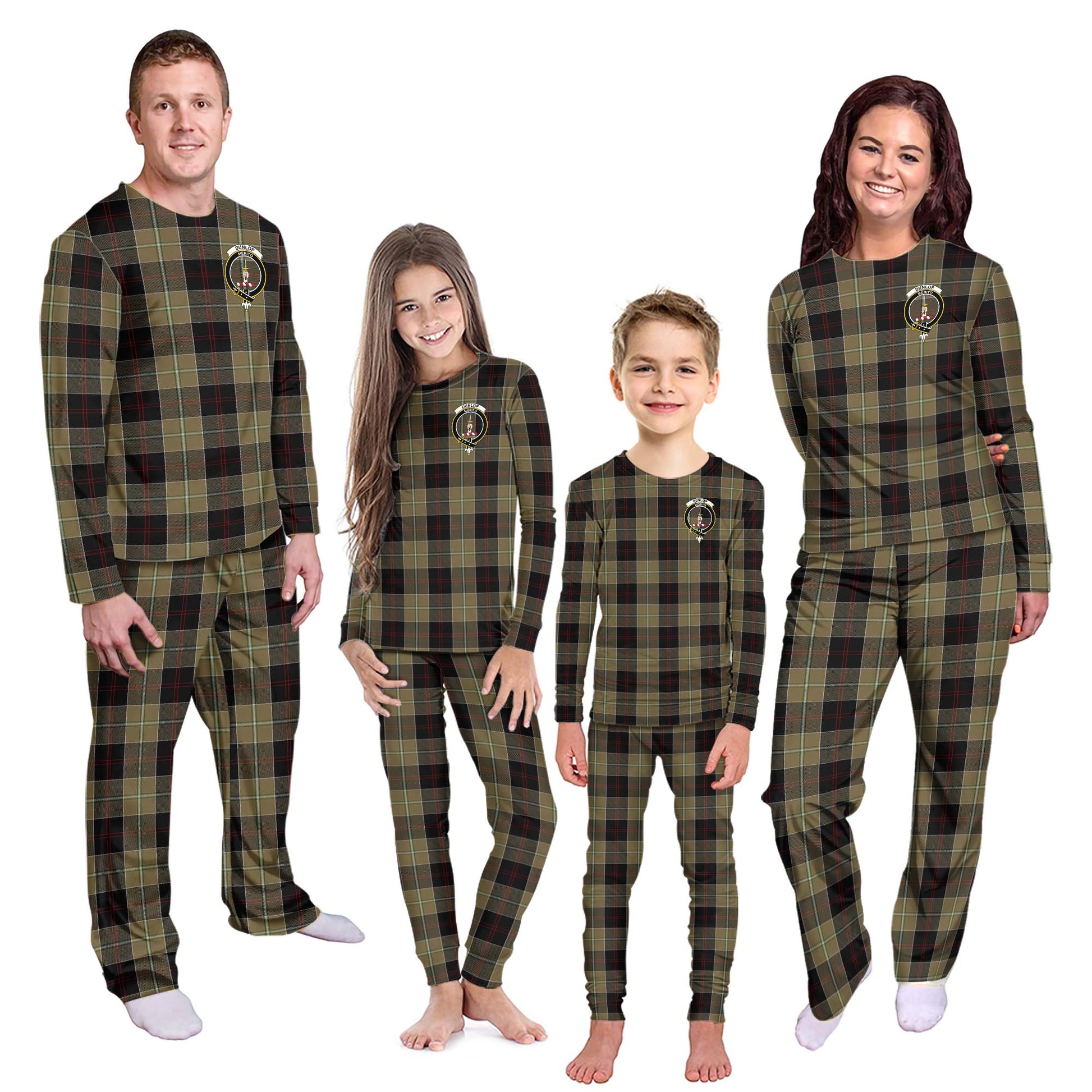 Dunlop Hunting Tartan Pajamas Family Set with Family Crest Kid - Tartan Vibes Clothing