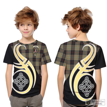 Dunlop Hunting Tartan Kid T-Shirt with Family Crest and Celtic Symbol Style