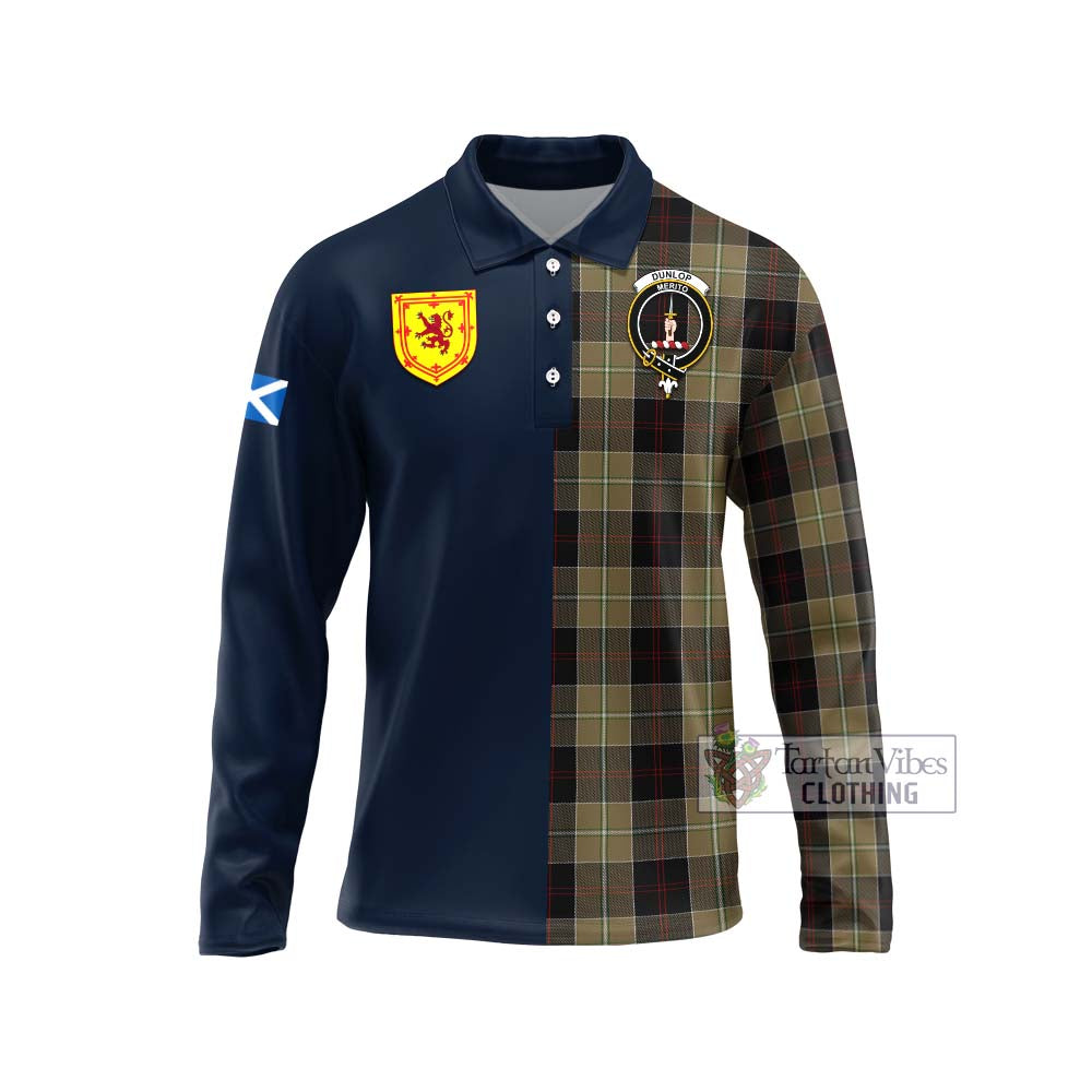 Tartan Vibes Clothing Dunlop Hunting Tartan Long Sleeve Polo Shirt with Scottish Lion Royal Arm Half Style