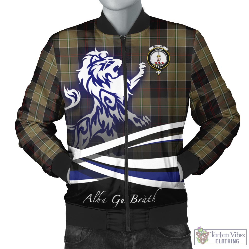 Tartan Vibes Clothing Dunlop Hunting Tartan Bomber Jacket with Alba Gu Brath Regal Lion Emblem