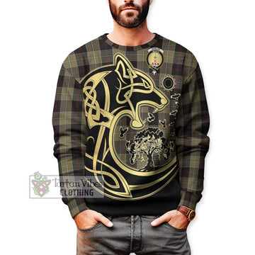 Dunlop Hunting Tartan Sweatshirt with Family Crest Celtic Wolf Style