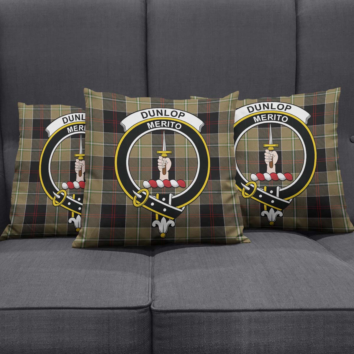 Dunlop Hunting Tartan Pillow Cover with Family Crest Square Pillow Cover - Tartanvibesclothing