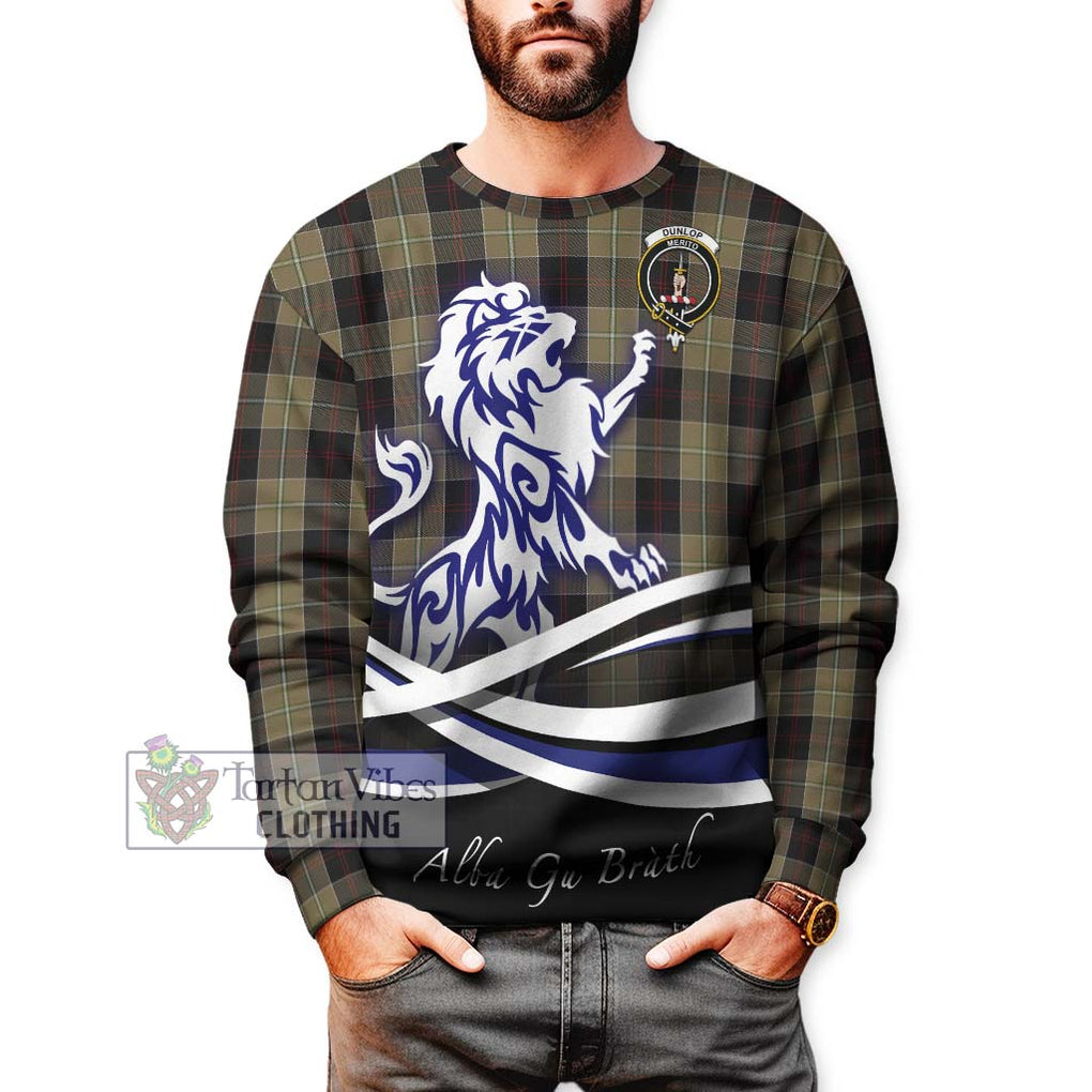 Dunlop Hunting Tartan Sweatshirt with Alba Gu Brath Regal Lion Emblem Unisex - Tartanvibesclothing Shop